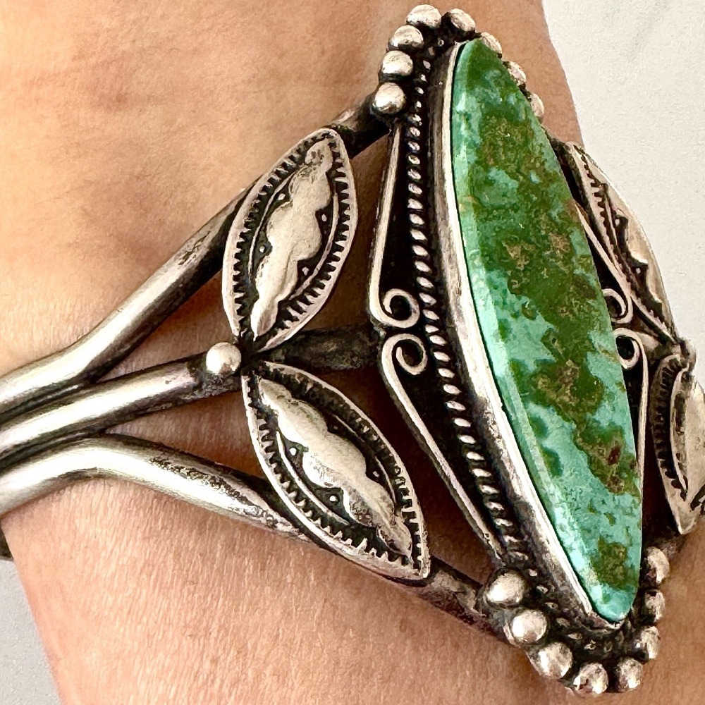 VTG Navajo Cuff Bracelet Turquoise Harvey Era 1960s Marquis Sterling Native Amer - Picture 2 of 14
